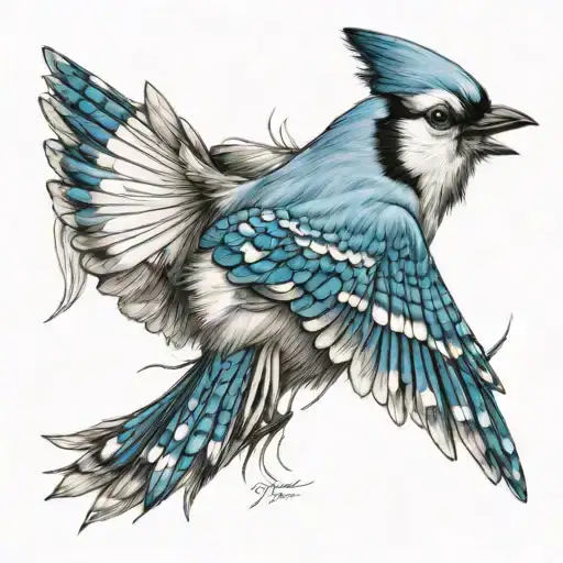 blue jay bird rising tattoo design idea