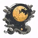 crescent moon next to or overlapping a small circle symbolizing Pluto. Keep the lines clean and bold without too much tattoo design idea