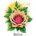 Rose tattoo with sun to me written along with the names madi and brandi tattoo design idea