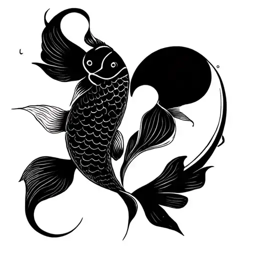 "Clodia" koi fish yin yang heart symbolizing love tattoo design idea
