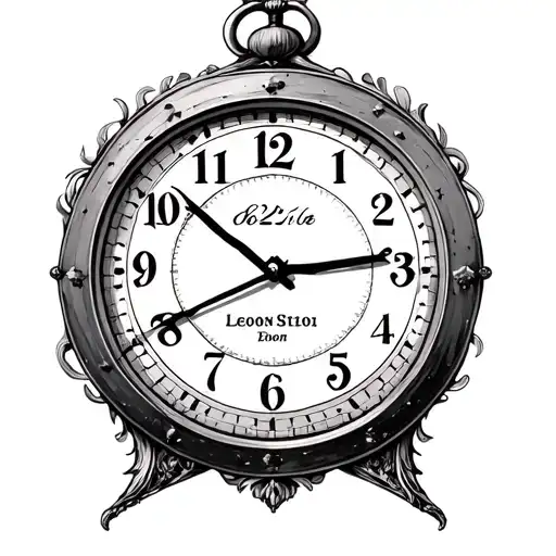 analog clock with date 06/21/16 with Leon in the center no background tattoo design idea