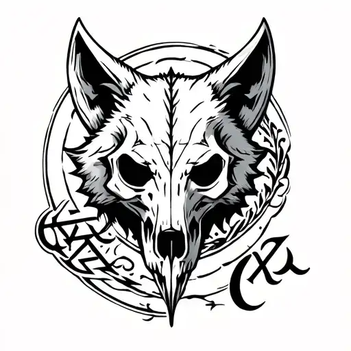 wolf skull viking runes tattoo design idea