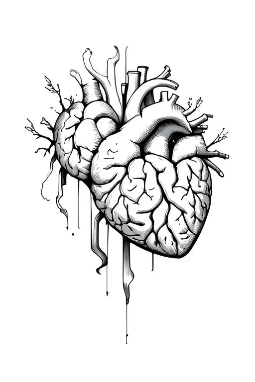 calm amidst chaos brain vs heart surrounded tattoo design idea
