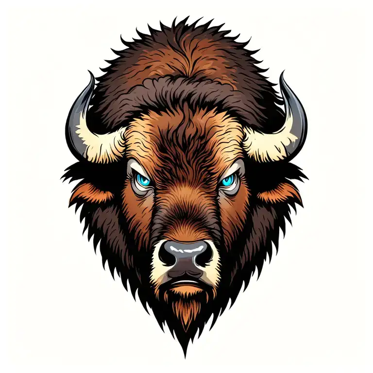 bison head surrounded with blue eyes tattoo design idea