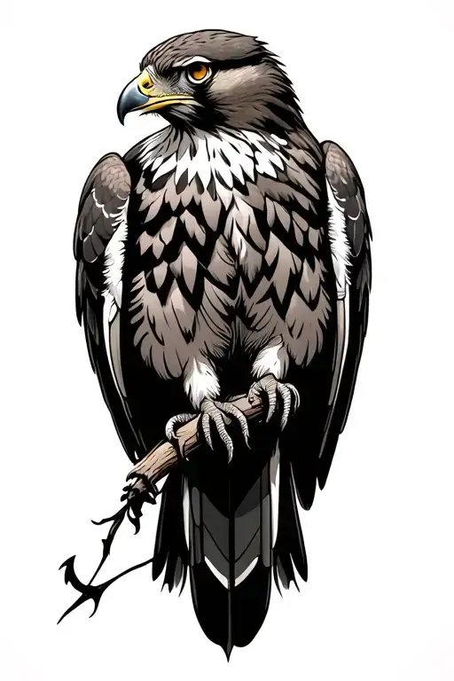 red tailed hawk perched tattoo design idea