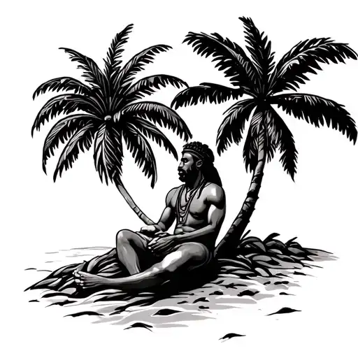 rastafarian sat under a Coconut tree tattoo design idea