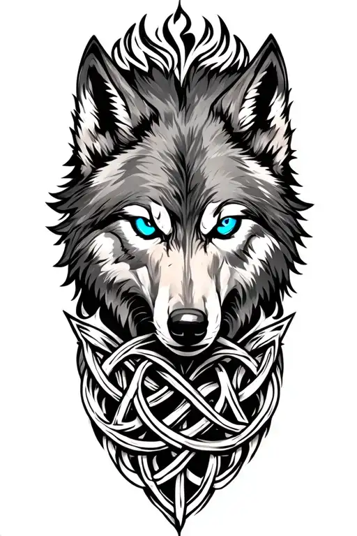 wolf with blue eyes on armor tattoo design featuring Celtic trinity knot  tattoo design idea