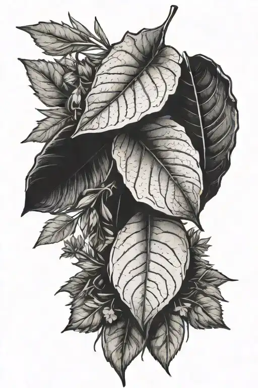 fan leaf with herbs tattoo design idea