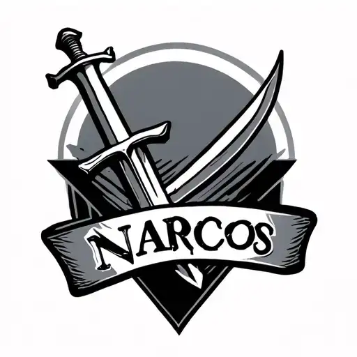 Sword and Narcos text tattoo design idea