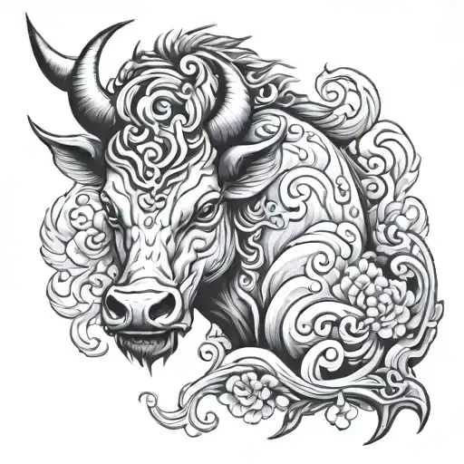 japanese fire ox tattoo design idea