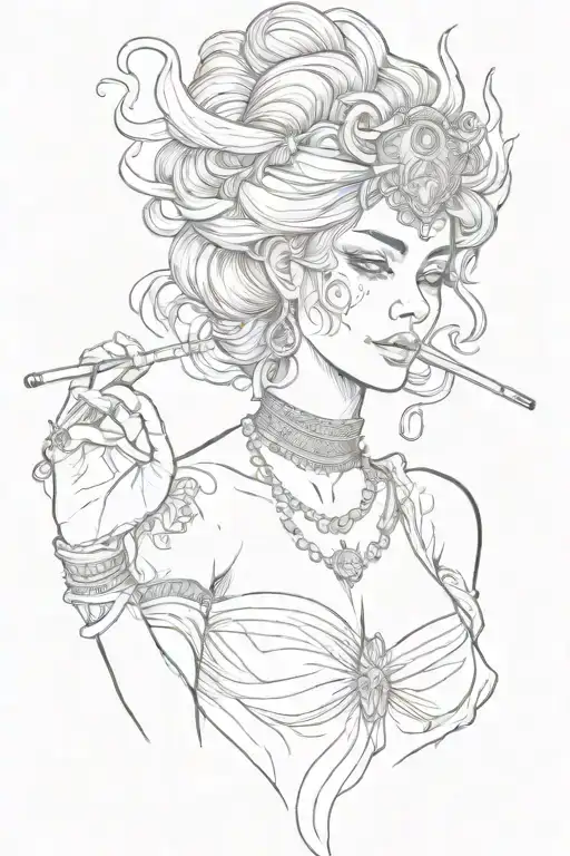 smoking themis with blindfolded eyes and scales in her hands tattoo design idea