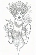 smoking themis with blindfolded eyes and scales in her hands tattoo design idea