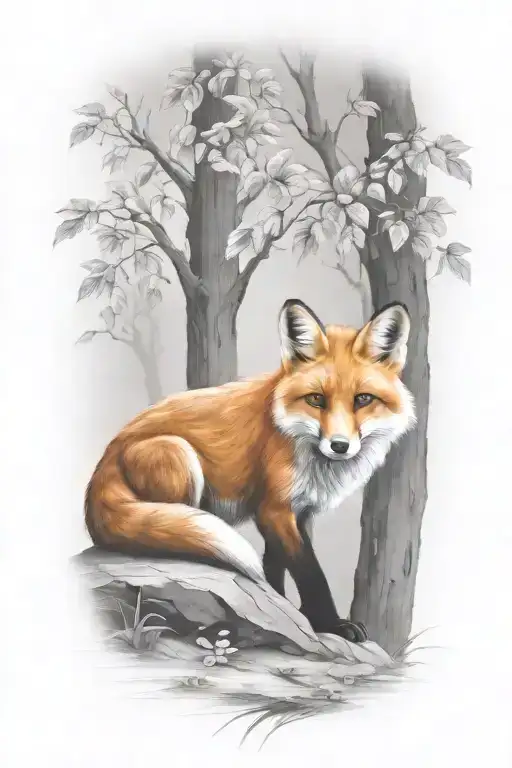 fox playing tattoo design idea