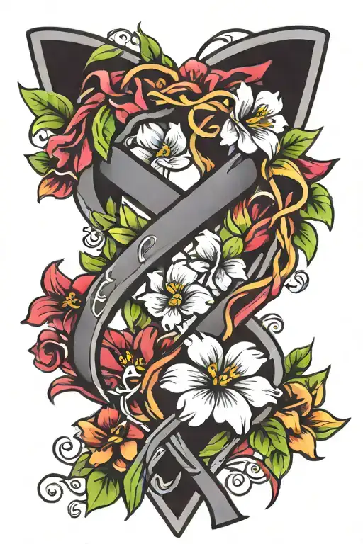 flowers hearts suicidal awareness ribbon intertwined tattoo design idea