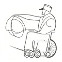 Abstract man with a robe of a cap sitting on a wheelchair.  Black and white and minimalistic but exciting painting tattoo design idea