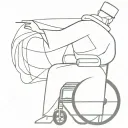 Abstract man with a robe of a cap sitting on a wheelchair.  Black and white and minimalistic but exciting painting tattoo design idea