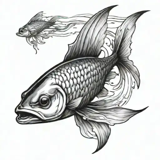 make a flying fish jumping out of water for a tattoo . place it on the rib area of a man's body and make it more like ar tattoo design idea