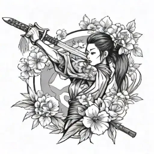make a Japanese girl with flowers, holding a dagger and doing harakiri. also the tattoo is for the arm tattoo design idea