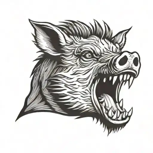 Boar head with B tattoo design idea