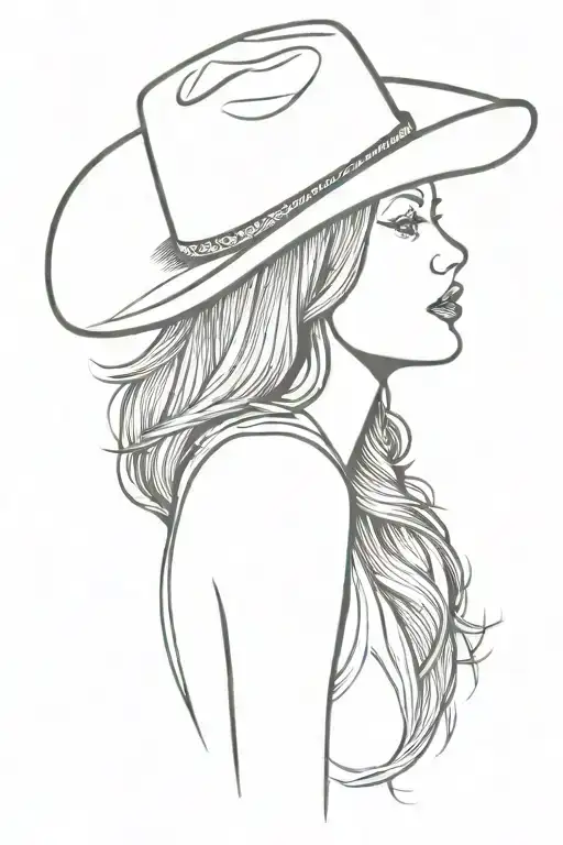 red head woman cowboy hat tattoo design idea