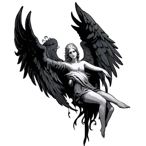 Gothic letters angel tattoo design idea