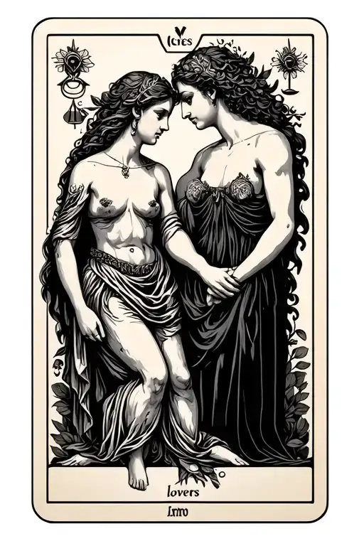 lovers tarot card featuring Aries and Libra zodiac tattoo design idea