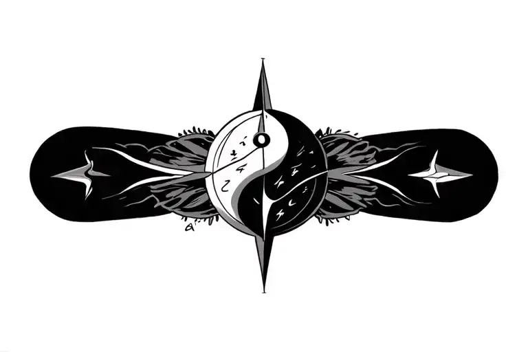 compass with yin yang symbol intertwined tattoo design idea