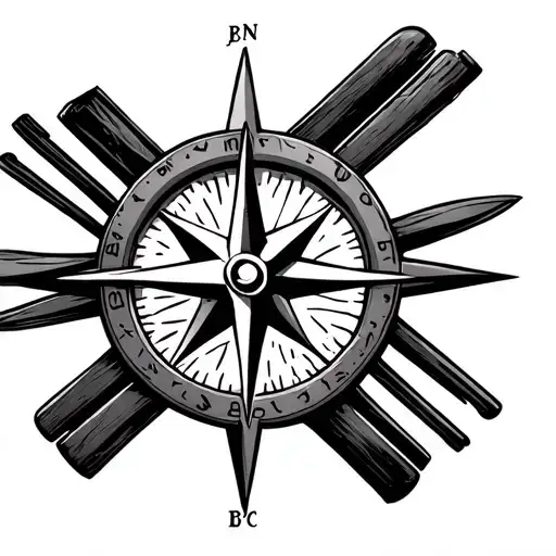 compass rose with an anker and downhill skis tattoo design idea