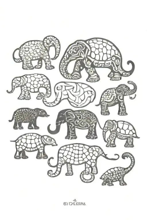 coi fish, elephant, turtles and octopus moral tattoo design idea