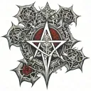 upside down cross, bloody thorns. bleeding human heart. veins, antichrist. satanic pentagram. Satan. tattoo design idea