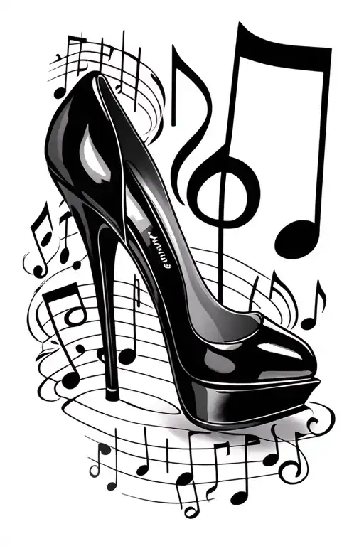 music notes and stiletto and "londie" tattoo design idea