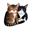 two cats sleeping together, one is a brown striped tabby, the other is a black and white tuxedo calico tattoo design idea