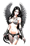 sexy woman warrior angel wings tattoo design idea