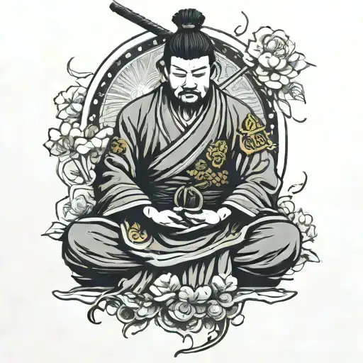 samurai praying to budha tattoo design idea
