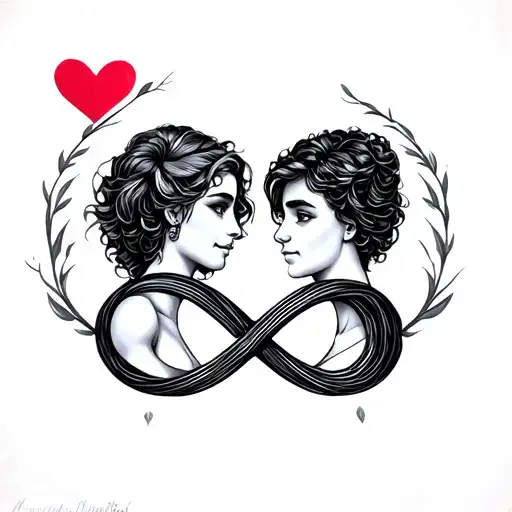 infinity symbol with heart and Maureen and David tattoo design idea