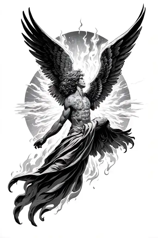 Icarus's wings burning from flying too close to the sun as he falls  tattoo design idea