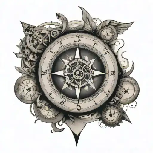 compass, clock, transience tattoo design idea