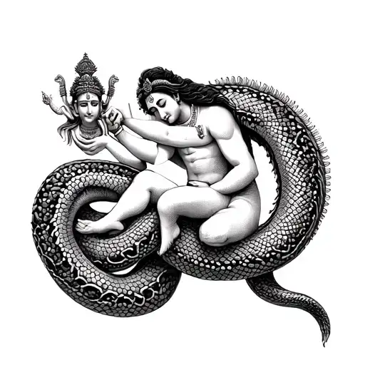 vishnu sleeping on snake with brahma dev arising from navel  tattoo design idea