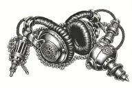 Realistic tattoo for a DJ with headphones, a rosary and a heart, all super realistic and without a person, just composing them tattoo design idea