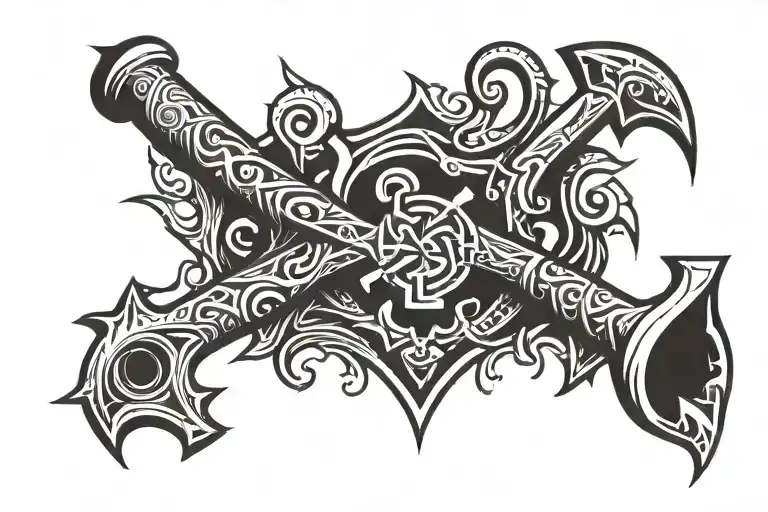 hammer & anvil with fire inside tattoo design idea
