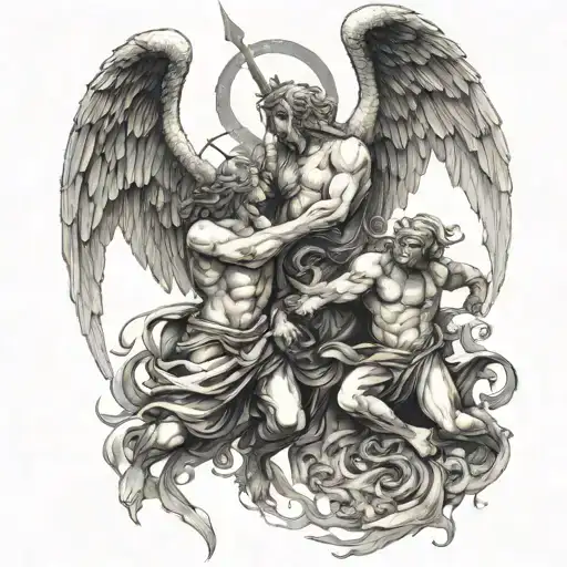 angels fighting demons tattoo design idea