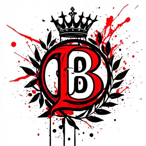 letter b in side of an olive branch circle with a crown on top  tattoo design idea
