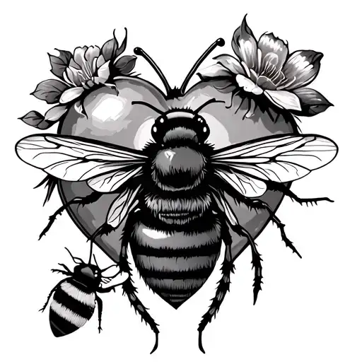 fine line tattoo featuring a heart and a bumble bee tattoo design idea