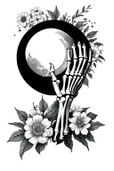 outer forearm creation of Adam 1 hand skeleton other normal with flowers surrounding it with moon in middle of the hands tattoo design idea