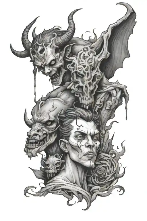 person and demon visaulising Depression and anxiety tattoo design idea
