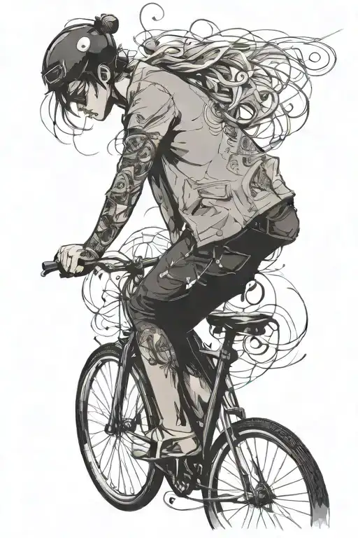 Yes, I understand:  You don't want a picture of a girl. You want a meaningful image representing:  1. Peace 2. Bike/Trav tattoo design idea