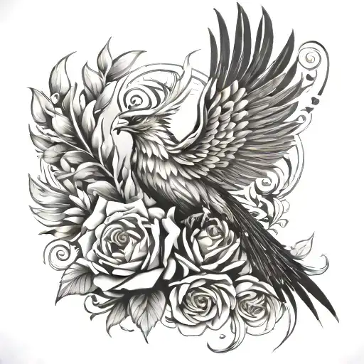 phoenix and rose tattoo tattoo design idea