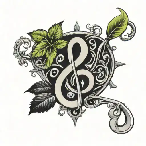 A vine tattoo with cancer zodiac sign, the cross, letters k, z and c, treble clef sign, horseshoe & Jamaican flag  tattoo design idea