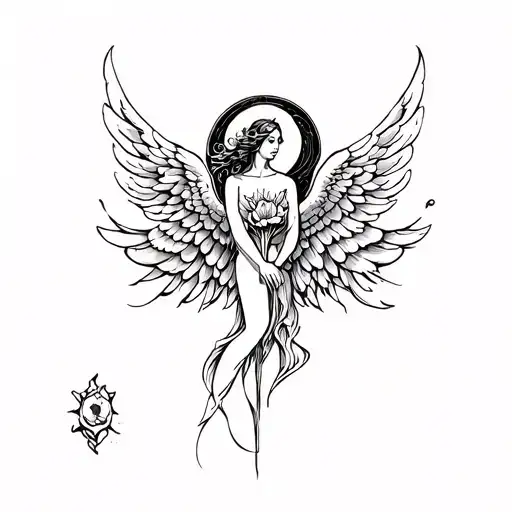 opium guardian angel wings tattoo design idea