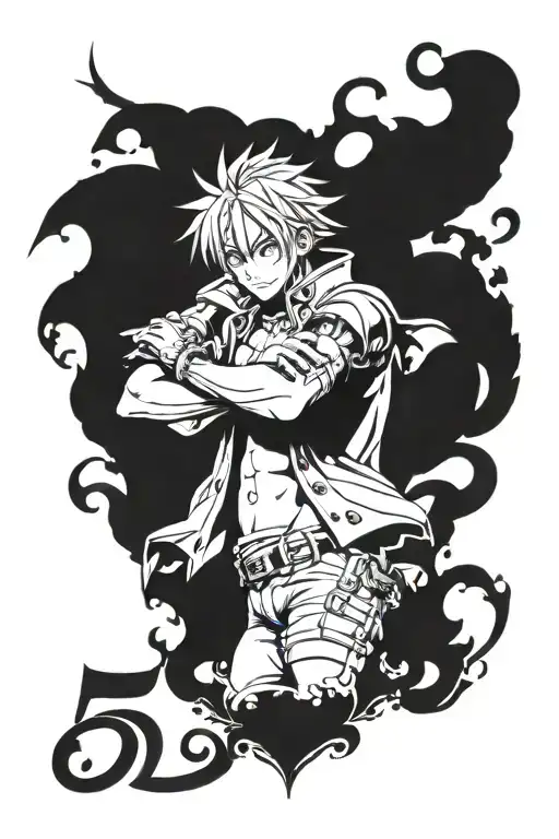 Meliodas of Seven Deadly Sins with the number 5 tattoo design idea